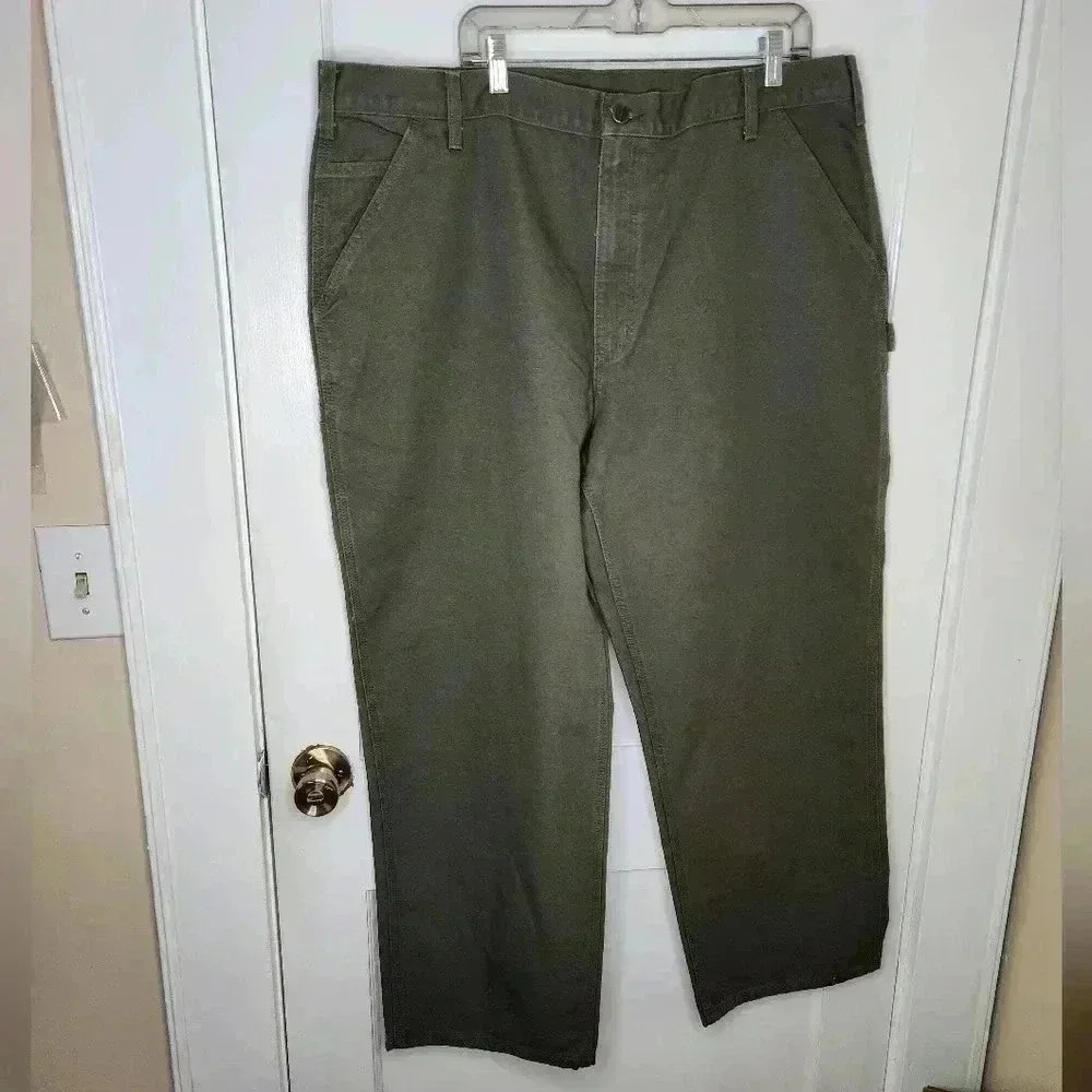 Vintage Carhartt Mens Dungaree Fit Duck Carpenter Pants B11 MOS Green Mens 42x30